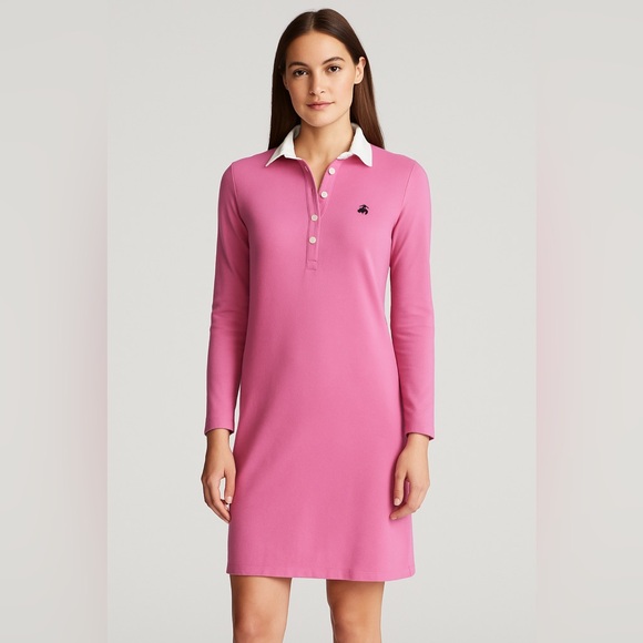 Brooks Brothers 346 Pink Polo Shirt Dress With White Collar - Picture 1 of 7